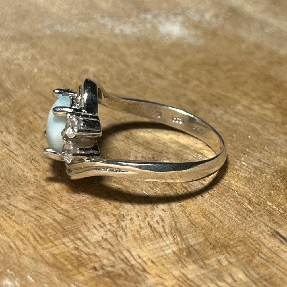 Vintage Larimar & CZ 925 Sterling Silver Ring - Picture 5 of 12